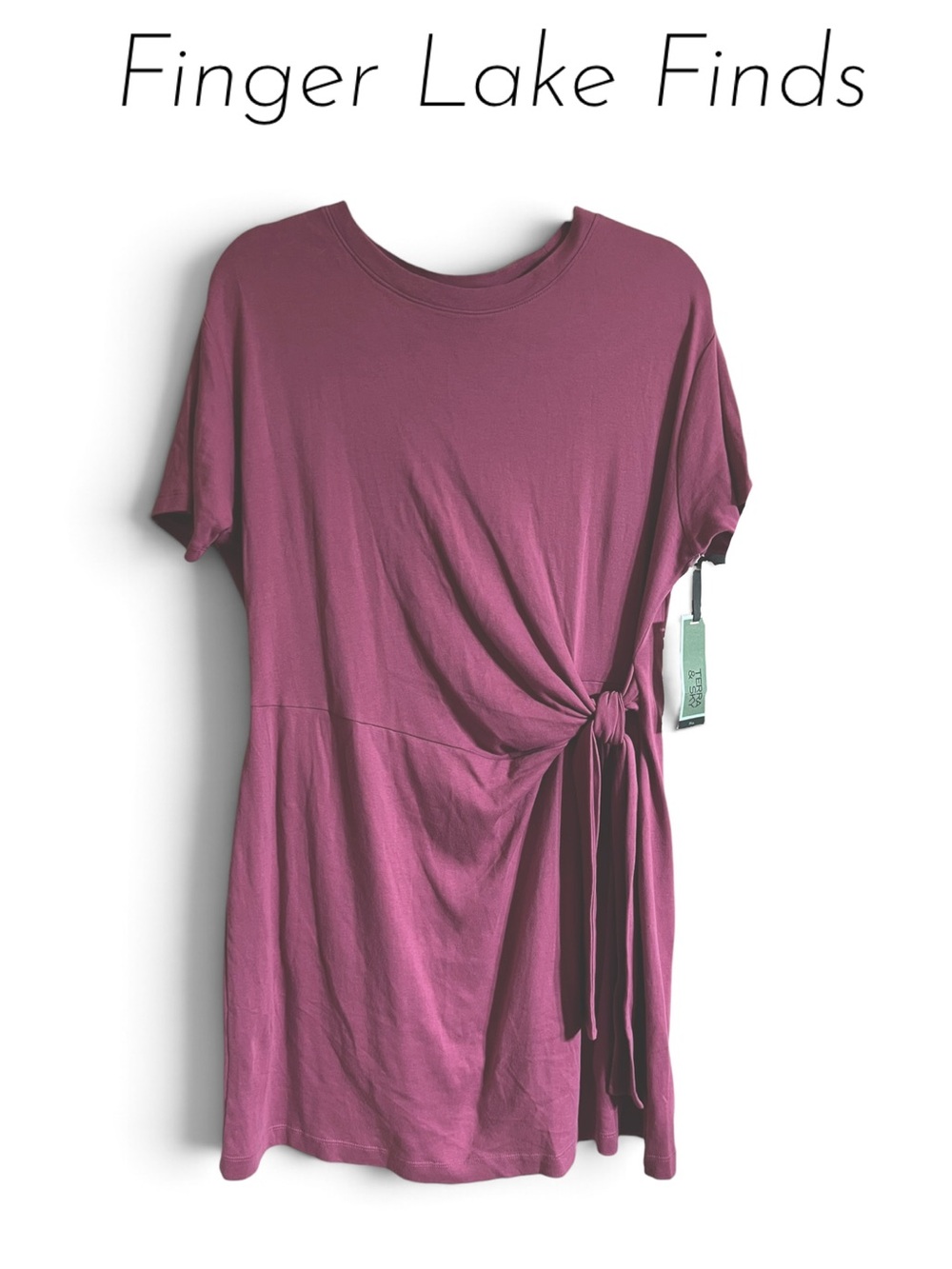 Terra & Sky Meadow Mauve Short Sleeve Front Twist Dress, 14W